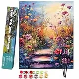 Bougimal Malen Nach Zahlen Erwachsene Landschaft Ohen Rahmen inklusive Pinsel und Acrylfarben - 40 x 50 cm, Blumen 1