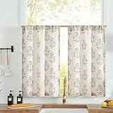 TOPICK Floral Küchengardinen Schiebevorhänge Lichtdurchlässig Kurze Fenster Vorhänge modern Bauernhaus Leinenoptik Kleine Fenster Bistrogardine für Wohnzimmer Küche 65B x 90H(cm) 2 Platten Blau