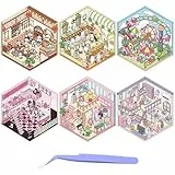 AYNKH 6 Sets DIY 3D Haus Game Aufkleber,Lustige DIY Aufkleber Szenen,DIY Vergnügungspark |Café |Teehaus |Restaurant |Gasthaus,Tier Cartoon-Szene Aufkleber,Geeignet Erwachsene Kinder,Sticker Therapy