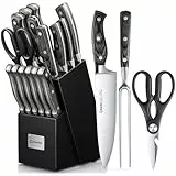 D.Perlla Messerblock, Messerset, 16-TLG Messer mit Holzgriff, Edelstahl Kochmesser Set mit Holzblock, Profi Küchenmesser mit Wetzstahl, Schwarz Geschenke Zum Muttertag