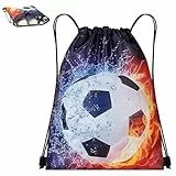 DiULi Turnbeutel, Verstellbar Tunnelzug Gymsack mit Fußball-Druck, Wasserdicht Turnbeutel Herren Damen, Sportbeutel Kordelzug Gym für Sport und Reisen