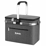 30L Kühlkorb Einkaufskorb mit Seitenstütze isolierte Tragekorb Faltbar Picknickkorb mit Deckel Thermotasche Thermokorb mit Alurahmen Stabiler Korb-für Reisen/Picknick/Einkaufen
