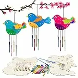 WEDNOK 6tlg 3D Vogel Windspiel Bastelset Kinder Basteln Holz Frühling Glockenspiel Bastelhandwerk Kreativsets Klangspiele für Frühling Ostern Weihnachten