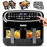Duronic AF34 BK Heißluftfriteuse, XXL Heißluftfritteuse mit 2 Kammern für Pommes, Friteuse HLF 10L Volumen Airfryer, Air Fryer für Rezepte ohne Öl