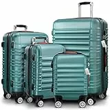 Monzana® 4tlg Kofferset Schloss Organizer Kofferwaage Gurt Gel-Griffe Zwillingsrollen Standfüße Trolley Reisekoffer Hartschale Koffer S-M-L-XL Grün