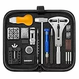 Eventronic 【Upgrade 2025】 Uhrenwerkzeug Set, Uhr Batteriewechsel Werkzeug Uhren Reparatur, Uhrmacherwerkzeug Set mit Uhrenoffner öffner, Schraubendreh, Federstegwerkzeug, Schwarze Nylontasche