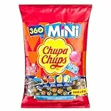 Chupa Chups Mini Classic Lutscher-Beutel, enthält 360 Mini-Lollis in den 4 Geschmacksrichtungen Cola, Orange, Erdbeere, Apfel, geeignet für Geburtstag, 360 x 6g