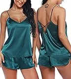 RSLOVE Damen Schlafanzüge Satin Pyjama Set Cami und Kurzhose Kurz Sexy Nachtwäsche für Frauen Grün S