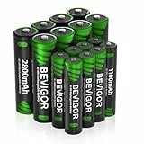 BEVIGOR AA und AAA Akku Set - 16 Stück 1.2V NI-MH wiederaufladbare Batterien AA AAA Akkupack, hohe Kapazität 8 x AA und 8 x AAA NI-MH Akkupacks, vorgeladen
