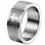 OIDEA Unisex Ring Kreuz Bibel: Silber Vintage Religiös Breit Bandring aus Edelstahl 8mm breit Bibel Gebet Kreuzring Silber Schmuck Geschenk für Herren Damen Größe 70