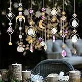 nuyikaso 7 Stück Sonnenfänger Kristall Hanging Windspiel Regenbogen Sonnen Mond Anhänger Kristalle Ornament Kristallkugeln für Fenster Haus Garten Weihnachten Tag Party Hochzeit Dekoration Goldene
