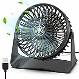 JATEKA Mini USB Tischventilator, 3 Geschwindigkeiten Starker Ventilator mit 1,2 m USB Kabel, Desktop Leise Ventilator 360°Dreheinstellung, Abnehmbar Gitter für Büro und Schlafzimmer - Schwarz