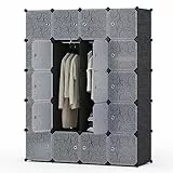 Mondeer 35x45cm Regalsystem Kleiderschrank, 20 Würfel Wardrobe mit 3 Kleiderstangen, Stapelbar Faltschrank mit Tür, für Schlafzimmer Kleidung Schuhe Spielzeug, Schwarz und Weiß 145x47x181cm