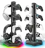Gaming Deko Controller Halter & Headset Halterung mit 2 USB 3.0 Anschlüssen, Kopfhörer Halter für Kabel Organisator, Controller Ständer als Gaming Zubehör für PS5/Xbox/Switch, 4 Ebenen Schwarz