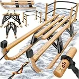 KESSER® Holzschlitten 110 cm Davoser Rodel Faltbar & Klappbar, Kinderschlitten; Premium Holz-Schlitten aus Buchenholz, Klappschlitten, Metall Kufen, Optional mit Lehne, Geschenk, Buche/Schwarz