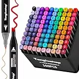 Tongfushop 100 Farben Alkohol Marker Set, Chisel & Feine Spitze Marker Stifte, 2s Schnelltrocknend Permanent Alkoholmarker Filzstifte für Künstler, Schüler & Erwachsene Manga Zeichnen, Skizzen, Design