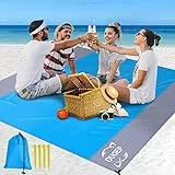 OUGEP Stranddecke Sandfrei, Picknickdecke Wasserdicht Überdimensioniert Strandtuch Strandmatte 4 Befestigung Ecken für den Strand, Wandern, Campen und Outdoor (200 x 230 cm)