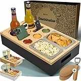 Premium Couchbar - Kiriholz - 3 Farben - 3 Dipschalen 2 Snackschalen 2 Untersetzer 1 Flaschenöffner, Snackbox Organizer Flaschenhalter - Sofa Butler Serviertablett (Schwarz)