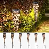 Görvitor Solarlampen für Außen Garten 6 Stück, Metall Solarleuchten für Außen mit IP65 Wasserdicht, LED Warmweiß Gartenleuchten Solar mit Erdspieß für Deko Balkon Terrasse Blumenkasten Hinterhöfe
