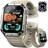 IOWODO Militär Smartwatch Herren 2,01 Zoll | LED Taschenlampe & Kompass | 900mAh/100 Tage Standby | 2 Armbänder | Bluetooth Anrufe | 100+ Sportmodi | IP68 Wasserdicht | 24/7 Gesundheitsmonitor