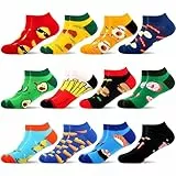 WeciBor Herren Kurze Socken Bunt Lustige Baumwolle Gemusterte Knöchelsocken,12 Paar Lebensmitteln, Größe 43-46