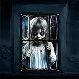 Scinzene Halloween Deko Gruselig Fensterbilder 120x80cm – Horror Girl Halloween Fensterdeko für Innen & Außen, Halloween Decoration für Fenster, Wand & Tür