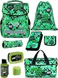 Familando - Basic Plus Schulranzen Set 9-teilig mit Sporttasche - Playworld Gaming Pixel - Ergonomisch, stabil & mit gepolstertem Rücken - 850g leicht - 15L Volumen - Mit Reflektoren - Ab 1. Klasse