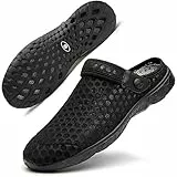 Clogs Hausschuhe Herren Atmungsaktiv Mesh Pantoletten Damen Sommer Beach Freizeit Schuhe rutschfest Weiche Sohle Sandalen für Unisex Schwarz 43