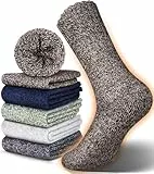 Reamphy Merino Herren Socken Wandersocken Thermosocken, 5 Paar Outdoor Warme Dicke Wollsocken Merinowolle Wintersocken