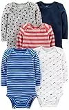 Simple Joys by Carter's Unisex Baby Long-Sleeve Bodysuit Pack of 5 Body, Blau/Grau Lkws/Rot Streifen, Frühchen (5er Pack)
