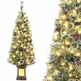 Weihnachtsbaum 140cm, Weihnachtsbaum Künstlich mit Beleuchtung Künstlicher Weihnachten Baum mit 108 LED 143 PVC Spitzen Schneebeflockte Blühende Tannennadeln Topfbasis Weihnachten Deko für Haus Büro
