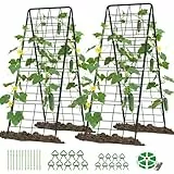 SUNYRISY 2 Stück Rankgitter für Tomaten & Gurken, 150cm Metall Gurke Rankhilfe Set, Gitternetz Kletterpflanzen Tomaten Rankhilfe, Pflanzenstütze für Blumen Nutzpflanzen, Schwarz