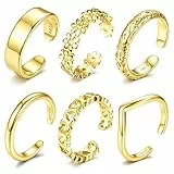 ADRAMARA 6 Stück Zehenringe für Damen, 14K Vergoldete Verstellbare Zehenring Set, Offene CZ Ringe Nicht Anlaufend, Filigraner Sommer Strand Fußschmuck