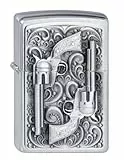 Zippo Sturmfeuerzeug - Revolver, Brushed Chrome, Emblem - Nachfüllbar - Wiederverwendbar - Windfestes Design - Geschenkbox - Made in USA