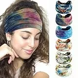 6Stück Stirnbänder für Frauen Breite verknotete Turban Bandana Boho Kopftücher Wraps Yoga Haarbänder Stoff elastische Stirnband Sport Laufen Kopftücher