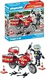 PLAYMOBIL Action Heroes 71466 Feuerwehrmotorrad am Unfallort, rasante Fahrt zum Einsatz, mit vielfältigem Zubehör wie Funkgerät und Feuerlöscher, realitätsnahes Spielzeug für Kinder ab 4 Jahren