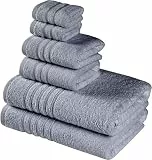 Luscinia 550 g/m² | 100% Baumwolle Frottiertücher | 6er Set | 2 Badetücher (140x70 cm), 2 Handtücher (40x70 cm), 2 Gästetücher (30x30 cm) | Oeko-TEX® 100 | Aufhängeschlaufe (Dunkelgrau)
