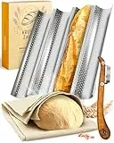 KRUSTENZAUBER Baguette Backform Antihaft inkl. Bäckerleinen u. Bäckermesser - 4er Baguette-Backblech - Ideal als Baguetteblech, Brotbackform, Baguetteform, Baguette Blech, Brot Backen Zubehör