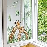 WandSticker4U®- Fensterbilder Kinder Tiere GIRAFFEN Familie selbstklebend (50x35 cm) I Fenstersticker Kinder Tiere Pflanzen I Fensteraufkleber Fensterdeko Kinderzimmer Mädchen Junge Frühling Sommer