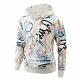 YINGDA Langärmel Herren Mode Sweater versteckte Tasche gedruckt Hoodie（WY HDJ Weiß XXXL