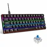 Snpurdiri 60% kabelgebundene Mechanische Gaming Tastatur, Anti-Ghosting 61 Tasten, RGB-Hintergrundbeleuchtung, Ultrakompakter Blauer Schalter, Doppelfuß, Schwarz