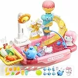 cute stone Spielspüle mit fließendem Wasser, Spielspüle mit elektrischem Wasserhahn, Angelausrüstung, Spielküchenzubehör, Wasserbahn, Rollenspiel-Geschirrspüler & Outdoor-Wassertisch für Mädchen