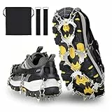 Grödel Steigeisen für Bergschuhe-Steigeisen für Wanderschuhe mit 32 Edelstahl Spikes, Anti-Rutsch Grödel für Schneeschuhe, Grödel für Wanderschuhe, Schuhspikes für Gehen, Angeln, Wandern (Schwarz, L)