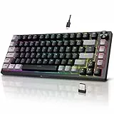 KOORUI Gaming-Tastaturen, 26 RGB-Hintergrundbeleuchtung, mechanische Tastatur, kabellos/kabelgebunden, kompatibel, Bluetooth, 82 Tasten, wiederaufladbarer 4000-mAh-Akku, UK-Layout mit rotem Schalter