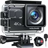 WOLFANG GA100 Action Cam 4K 20MP Unterwasserkamera WiFi 40M wasserdichte EIS Bildstabilisator Helmkamera 170°Weitwinkel Camcorder (Externem Mikrofon, 2.4G Fernbedienung, 2 Akkus und Zubehör Kit)