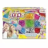 CRAZE loops FUN BOX - Loom Bänder Set mit 800 Gummibänder, Verschlüsse und Helfer - Halsketten, Ringe und Armbänder selber machen, Farbenmix
