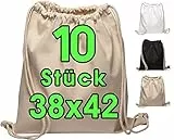 Baumwollbeutel 10 Stück 38x42cm Sportbeutel - Rucksack Stofftasche Turnbeutel Bag, Beutel, Baumwollbeutel, Jutebeutel OEKO-TEX® zertifiziert Stoffbeutel Einkaufsbeutel Gym Sac Sack zum bemalen Natur