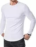 Elegancity Herren T-Shirt Weiß Slim Fit O-Ausschnitt Basic Langarm Pullover Freizeit Tee Shirt Einfarbig M