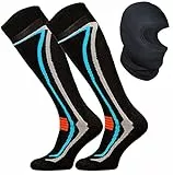 TODO 2 Paar Warme 50% Merino Skisocken Herren und Skisocken Damen Thermoaktiv, Atmungsaktiv Ski Socken und Ski Sturmhaube (Schwarz-Schwarz, 43-46/2 Paar)