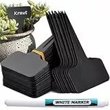 Orrdiffi 100Stk Plastik pflanzschilder für draussen wetterfest 6 * 10cm,Kunststoff Stecketiketten Pflanzenschilder zum Beschriften und Stift,kräuter schilder etiketten pflanzen (Schwarz)